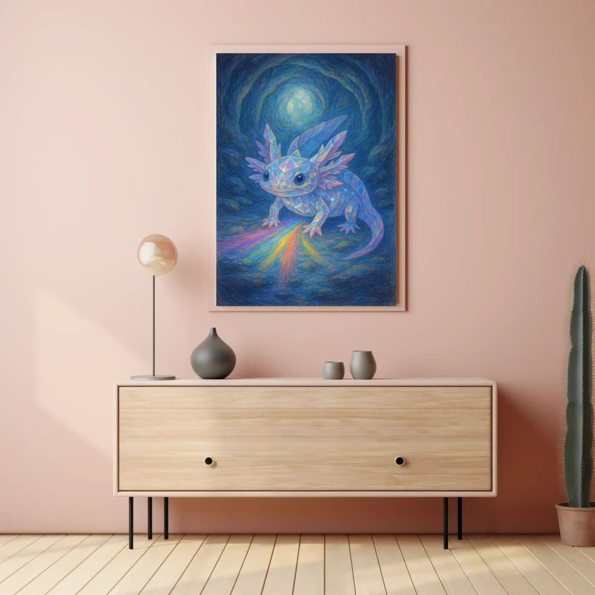 Crystal Axolotl In A Mystical Cave Poster