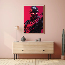 Futuristic Robotic Warrior with Weapon Futuristic Sci-Fi Poster