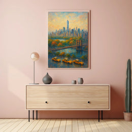 New York City Autumn Skyline Poster Abstract Wall Art