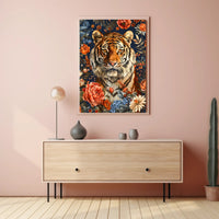 Majestic Tiger Wall Art Amidst Blossoms