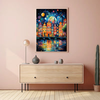 Amsterdam Canal Night Art Print: Abstract, Artistic Poster
