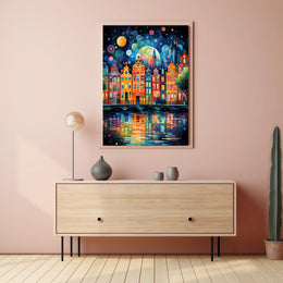 Amsterdam Canal Night Art Print: Abstract, Artistic Poster