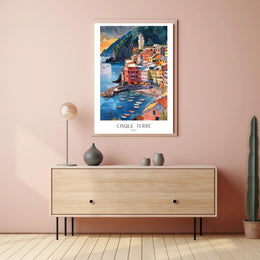Cinque Terre Coastal Watercolor Travel Poster PosterGoat