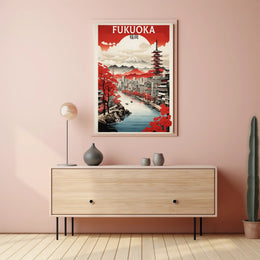 Fukuoka Cityscape Art Print Japanese Travel Poster