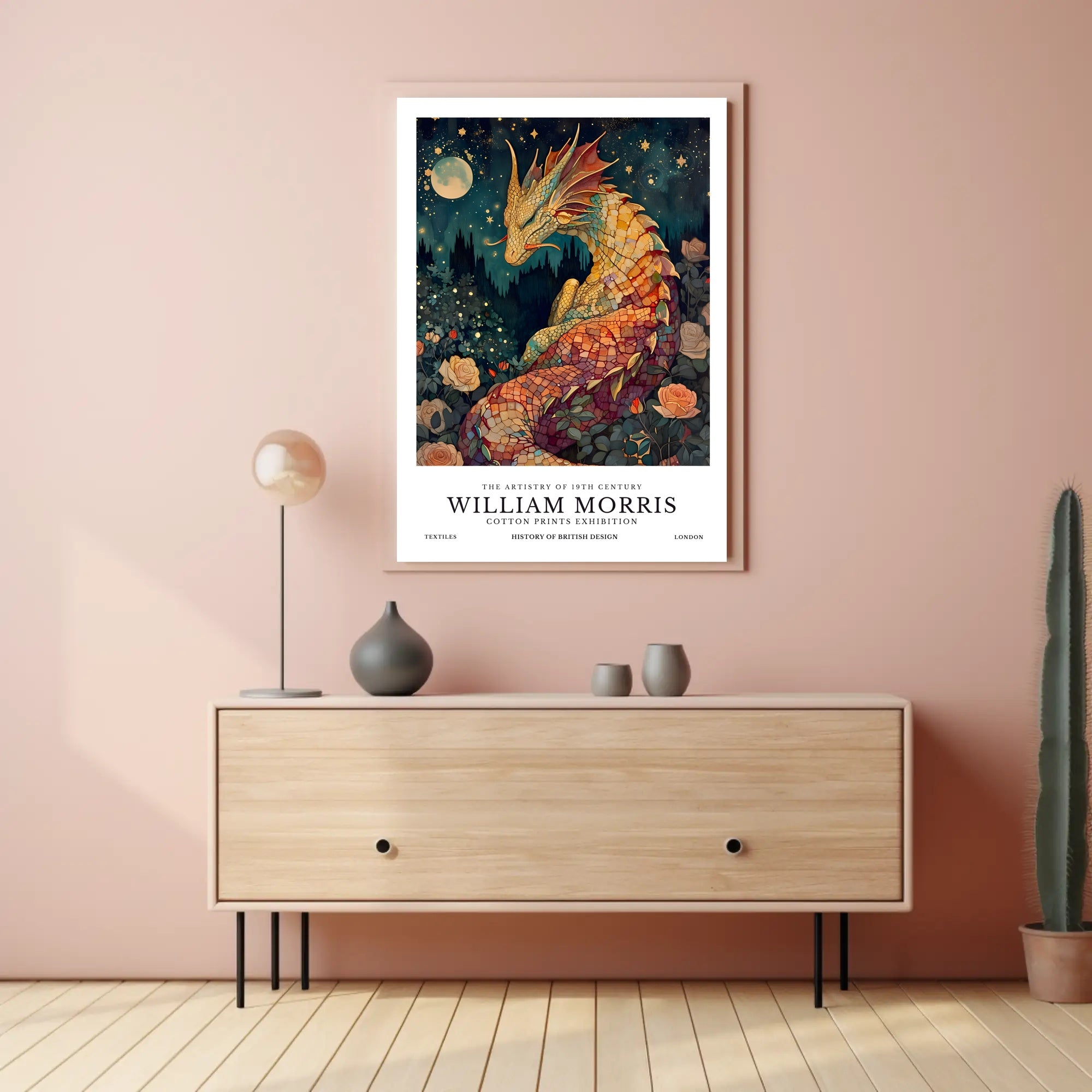 Artistic Dragon and Roses: 19th Century Heritage Poster