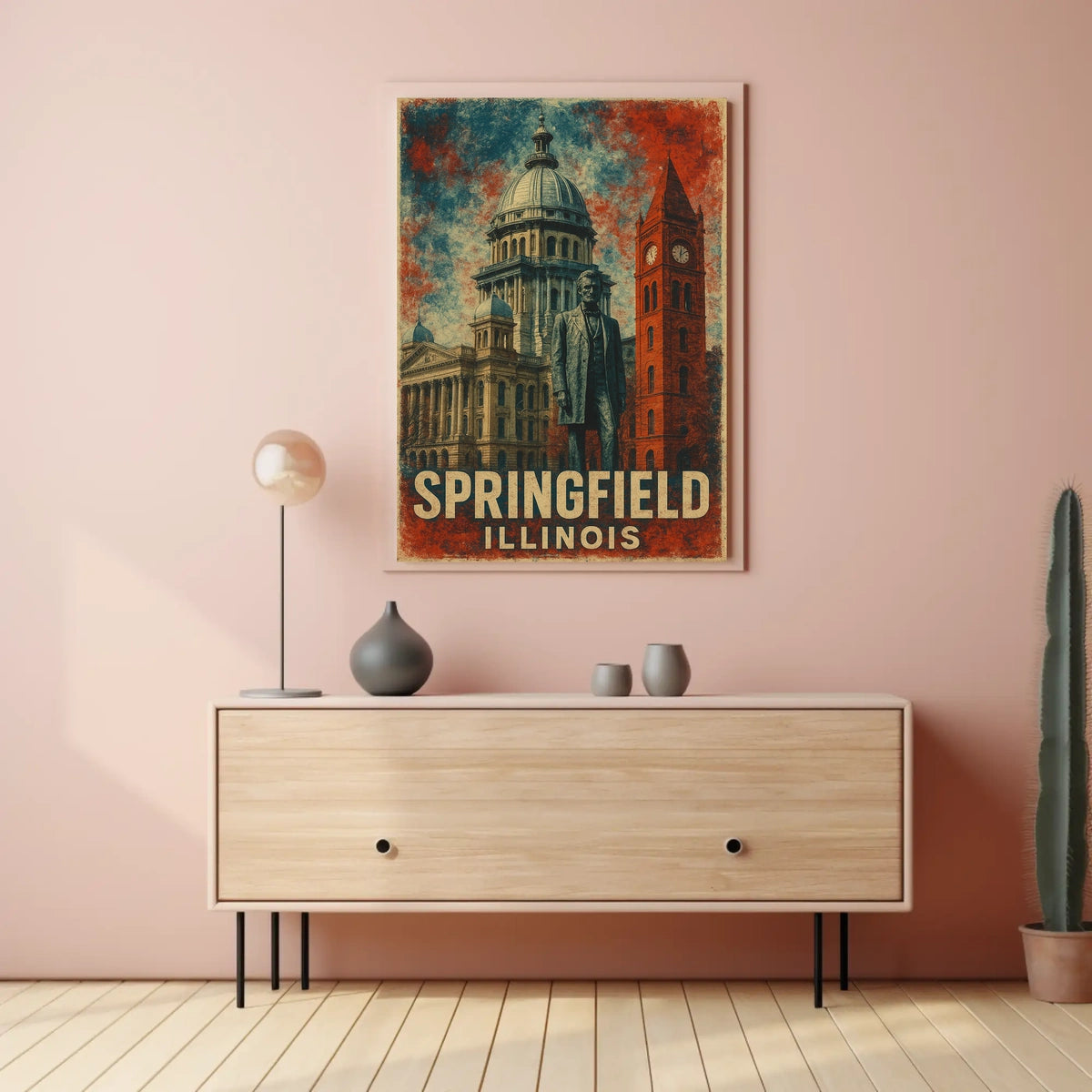 Springfield Illinois Vintage Landmarks Travel Architecture Cultural Heritage Folk Art Poster