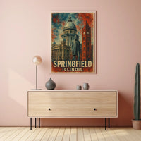 Springfield Illinois Vintage Landmarks Travel Architecture Cultural Heritage Folk Art Poster