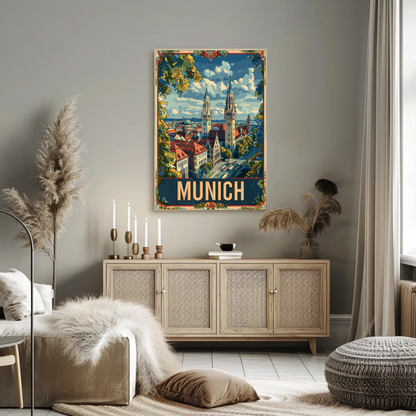 Munich Towers Panorama Germany Travel Poster
