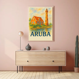 Aruba Lighthouse and Cottage Poster
