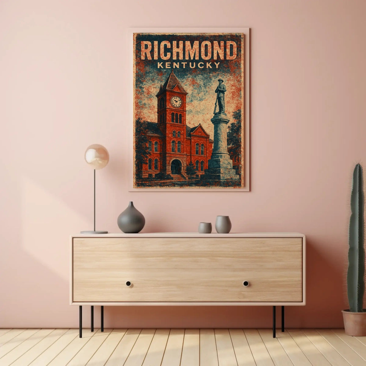 Richmond Kentucky Clock Tower Cultural Heritage Vintage Americana Nostalgic Townscape Poster