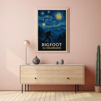 Bigfoot Colorado Poster Vintage Night Forest Wall Art