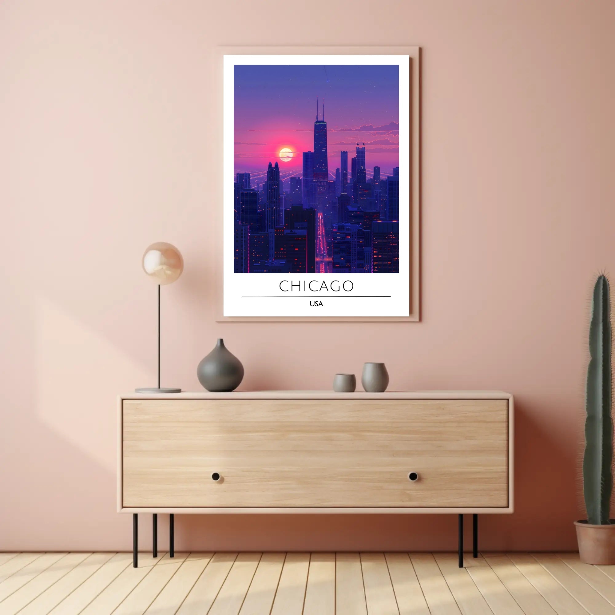Chicago Skyline at Sunset Urban or Cityscape Poster