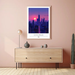 Chicago Skyline at Sunset Urban or Cityscape Poster