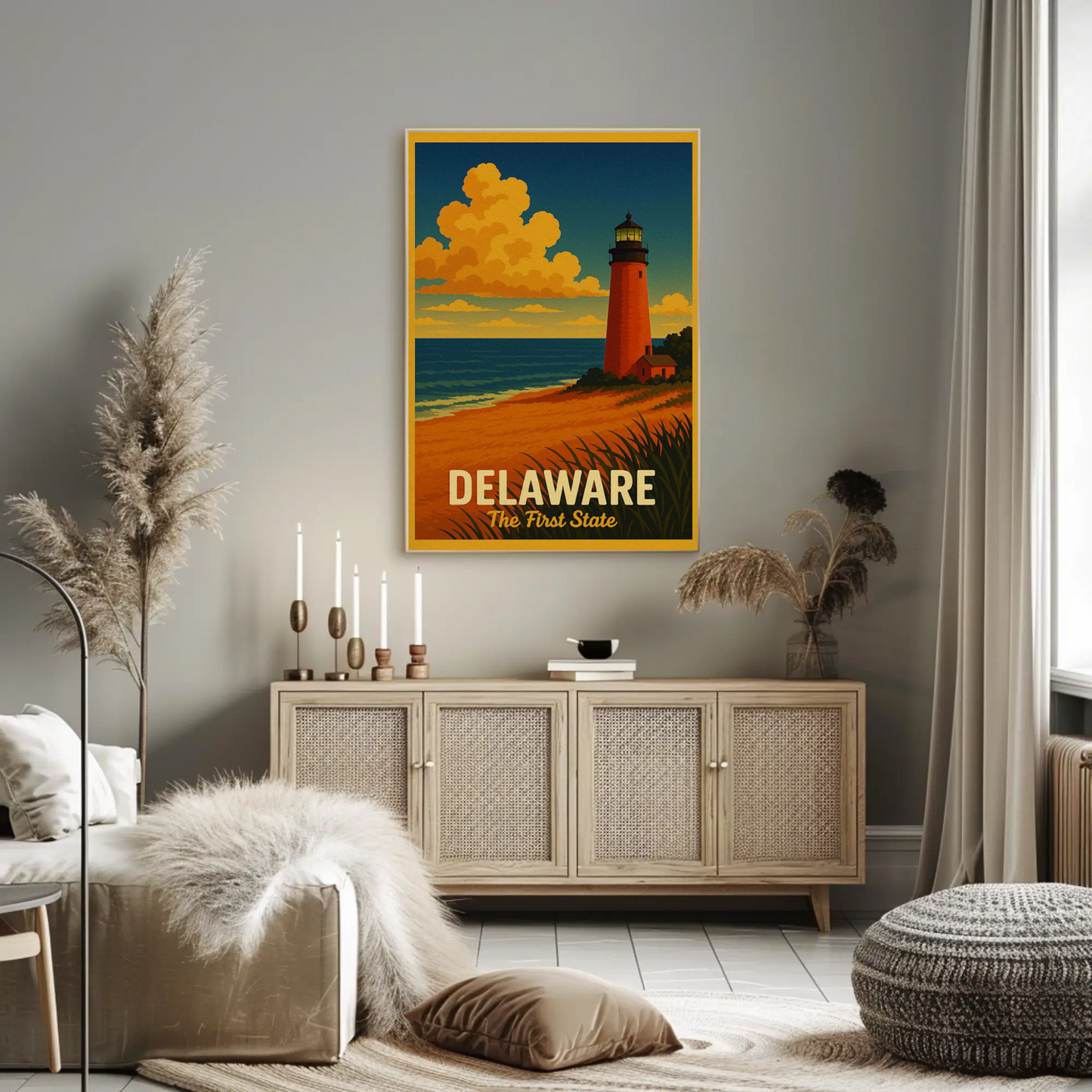 Delaware First State Coastal Lighthouse Travel Poster