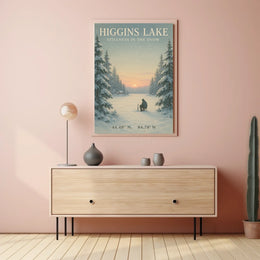 Tranquil Snowy Scene at Higgins Lake Artistic Poster