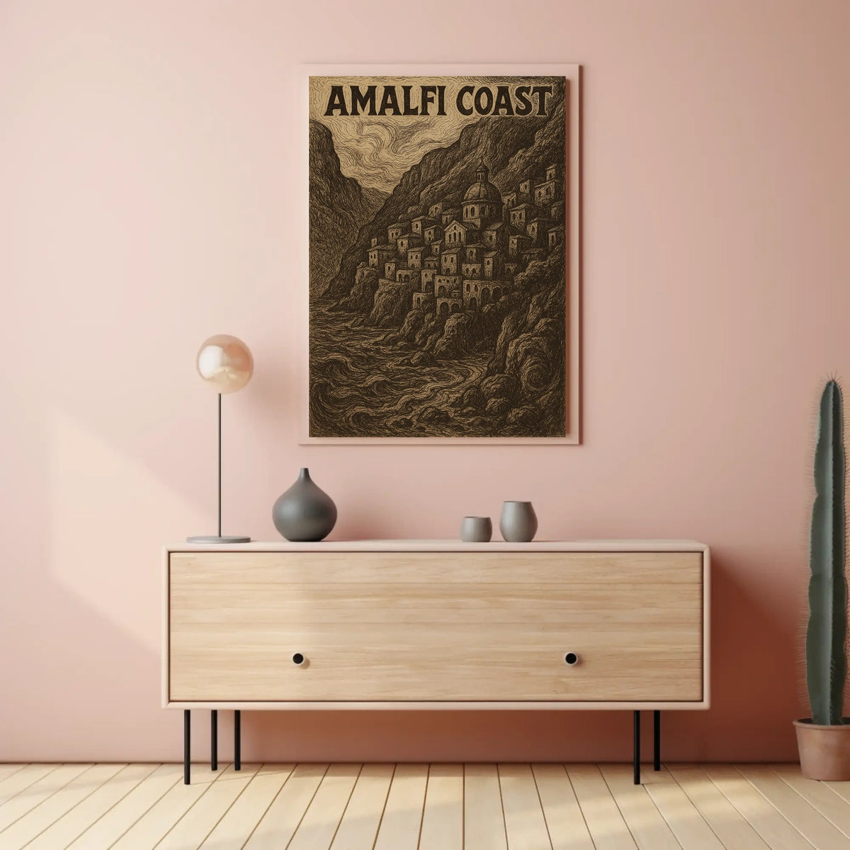 Amalfi Coast Scenic Illustration Poster Wall Art Decor