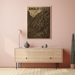 Amalfi Coast Scenic Illustration Poster Wall Art Decor