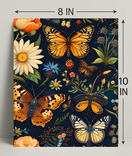 Colorful Nature Art: Butterfly and Flower Animal Poster