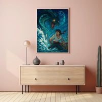 Young Adventurer Battles Sea Dragon - Fantasy or Mythology Poster