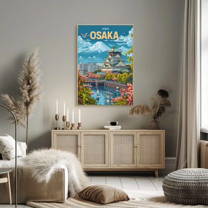 Osaka Japan Cherry Blossoms and Castle Travel Poster