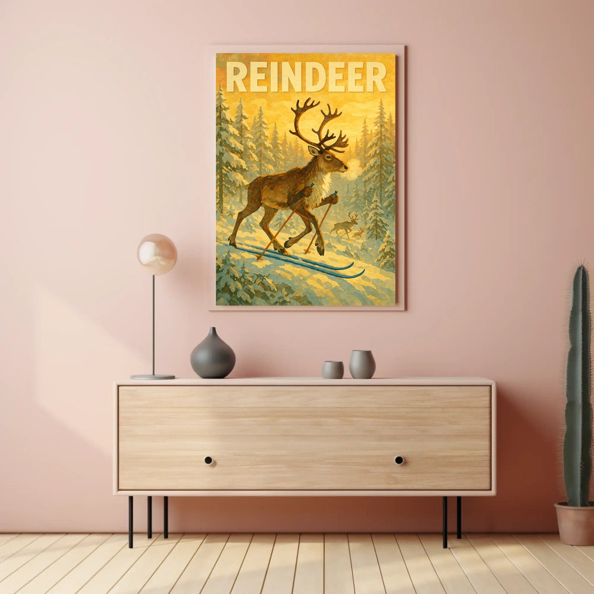 Reindeer On Skis Poster