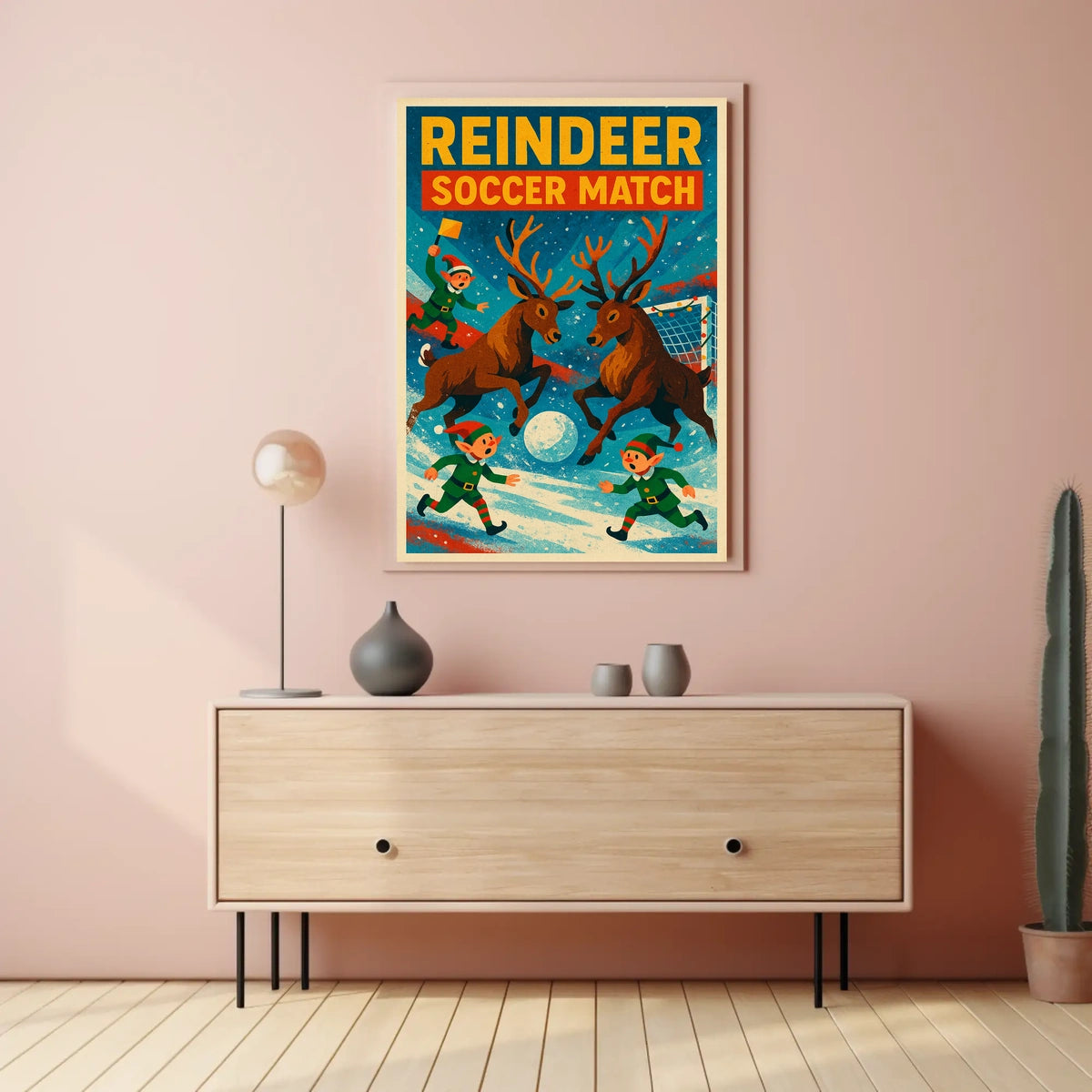 Reindeer Soccer Match Vintage Holiday Poster