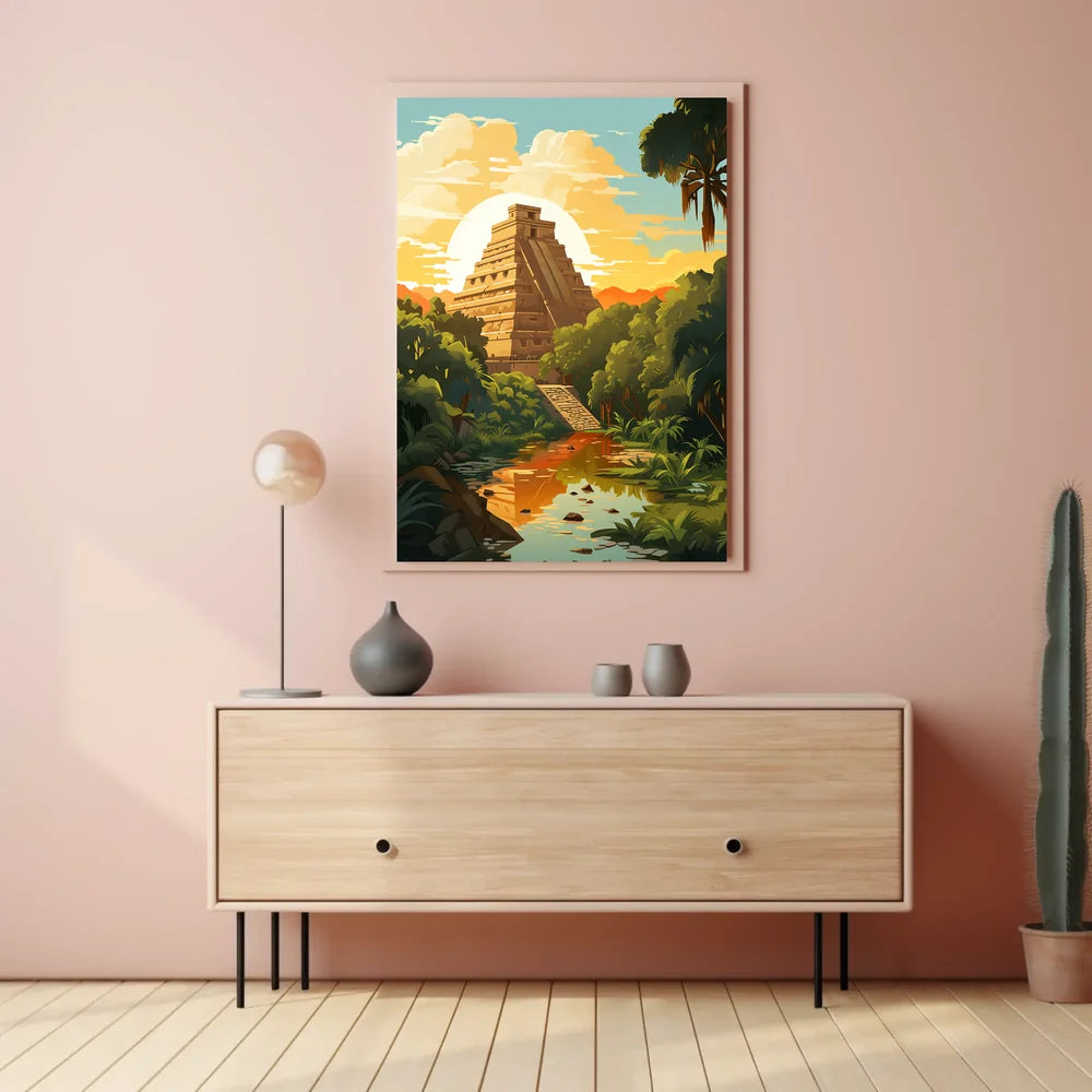 Mayan Pyramid in Lush Jungle Art Poster
