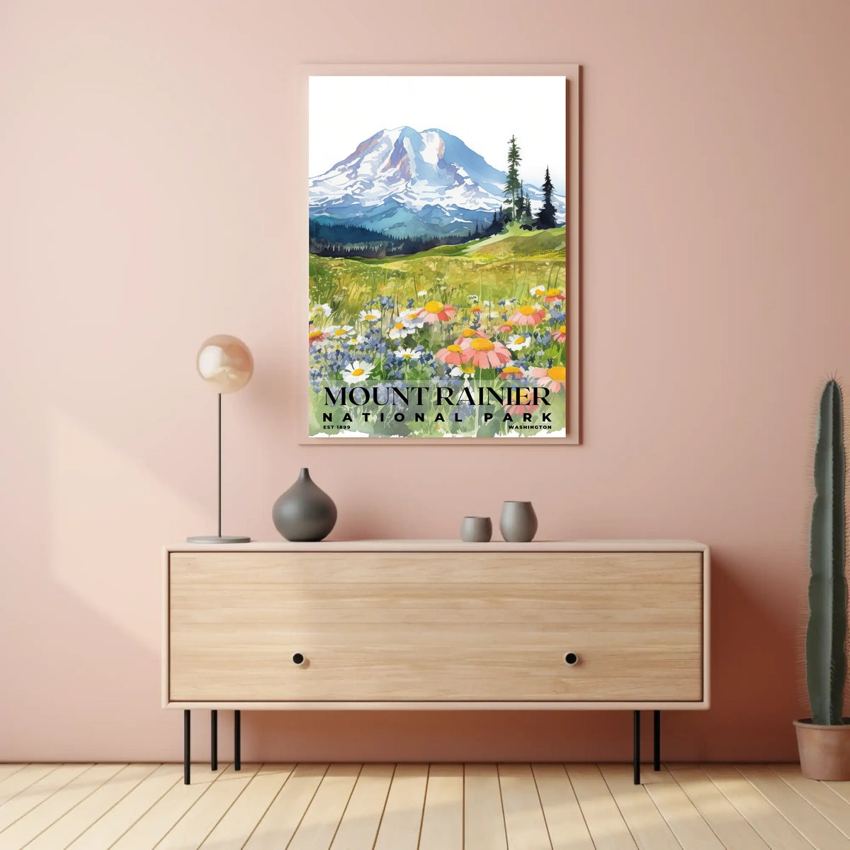 Mount Rainier Watercolor Wall Art Poster