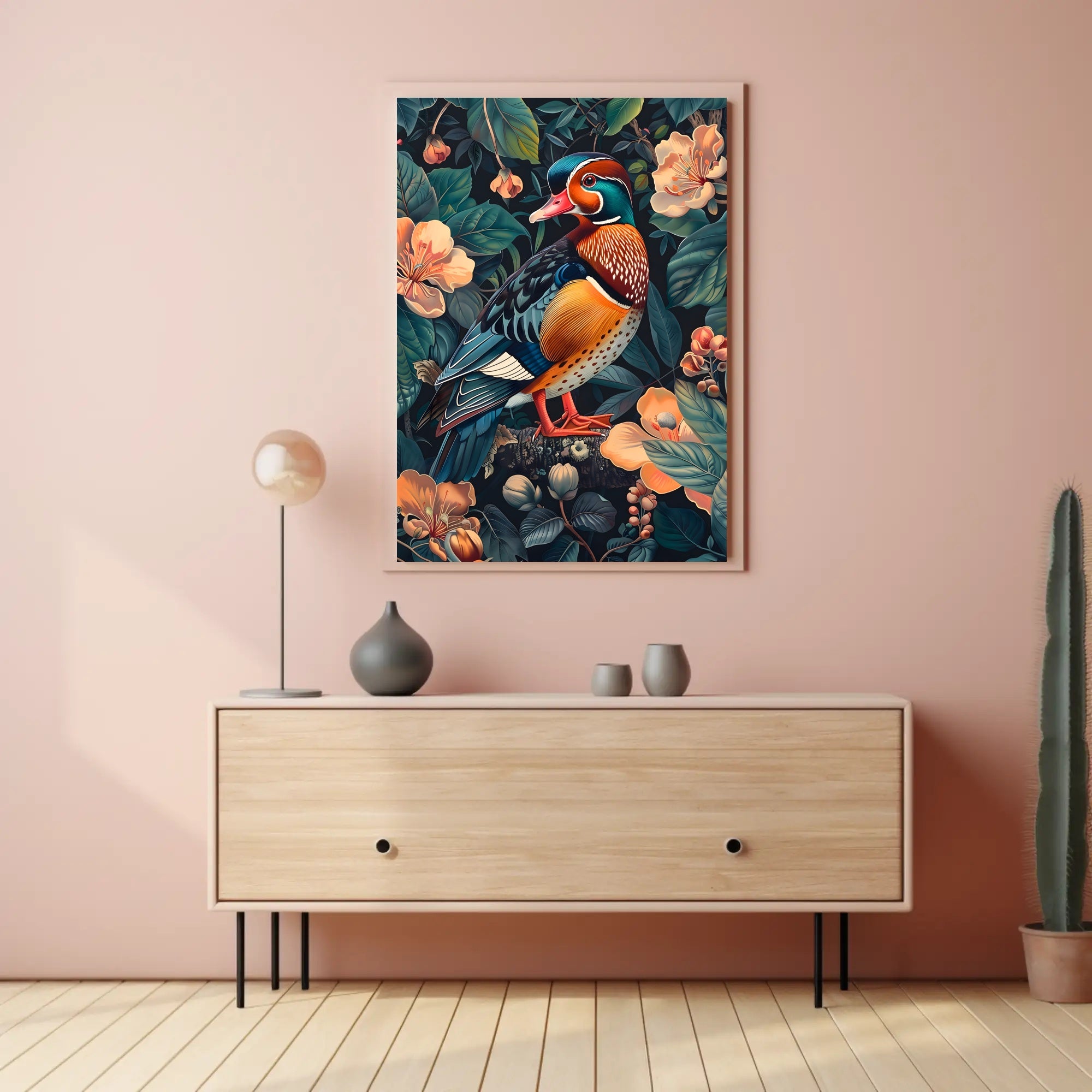 Vibrant Mandarin Duck William Morris Art Poster