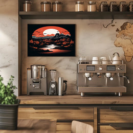 Tranquil Landscape Under A Crimson Moon Poster