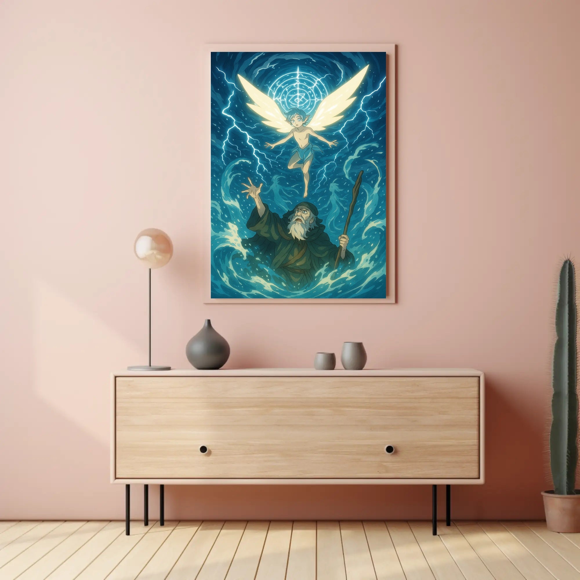 Winged Guardian in Ethereal Blue Fantasy or Mythology Poster