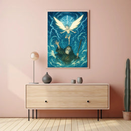 Winged Guardian in Ethereal Blue Fantasy or Mythology Poster