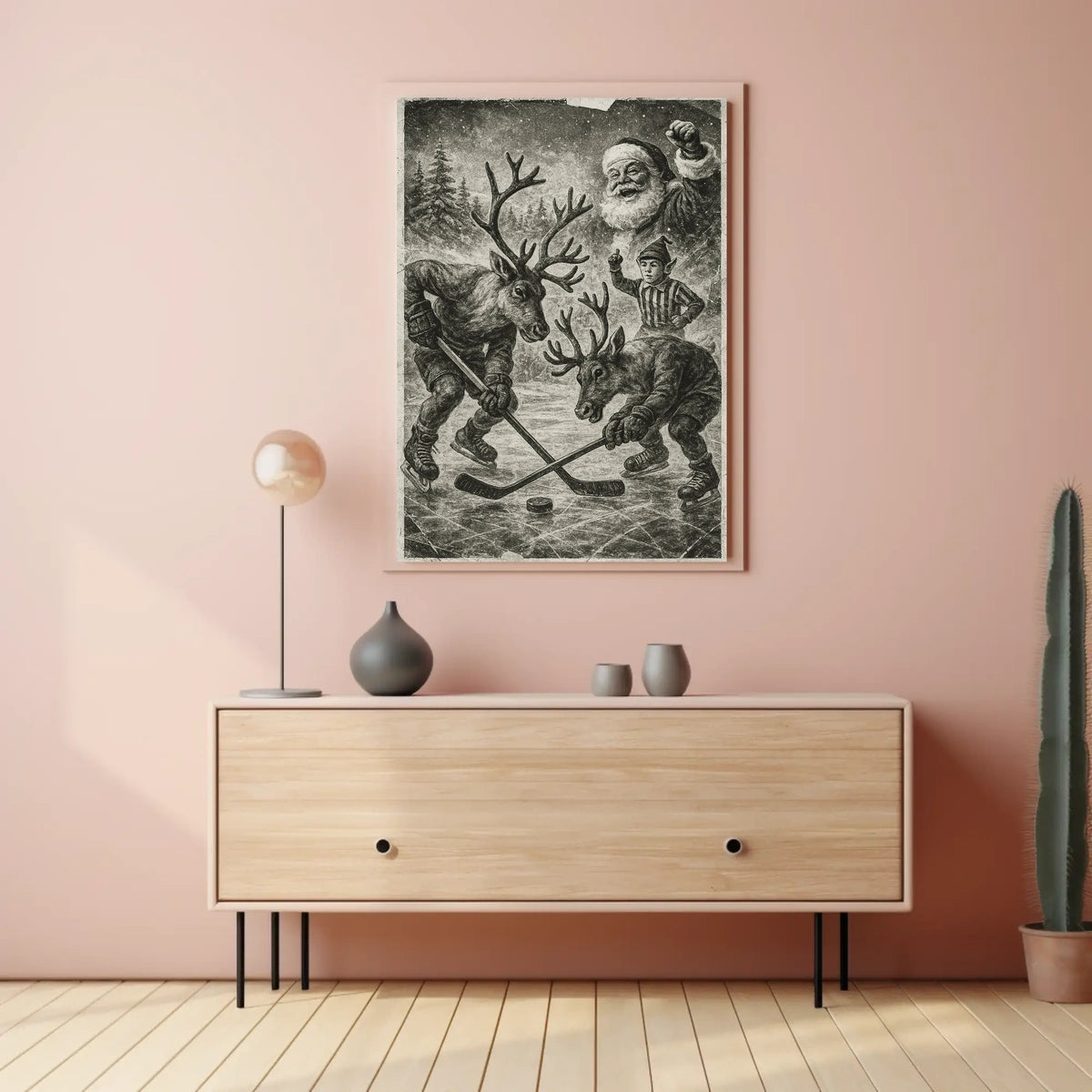 Whimsical Reindeer Ice Hockey Winter Sports Poster