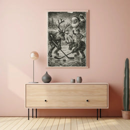 Whimsical Reindeer Ice Hockey Winter Sports Poster