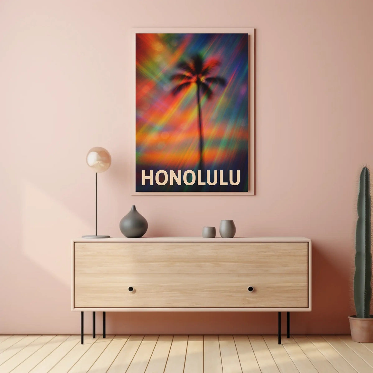 Vibrant Honolulu Skyline Digital Painting Poster