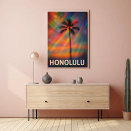 Vibrant Honolulu Skyline Digital Painting Poster