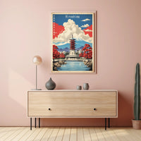 Japanese Pagoda with Red Trees Travel Poster