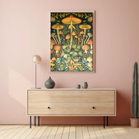 Mushroom Wonderland in Vintage Botanical Illustration Educational Poster