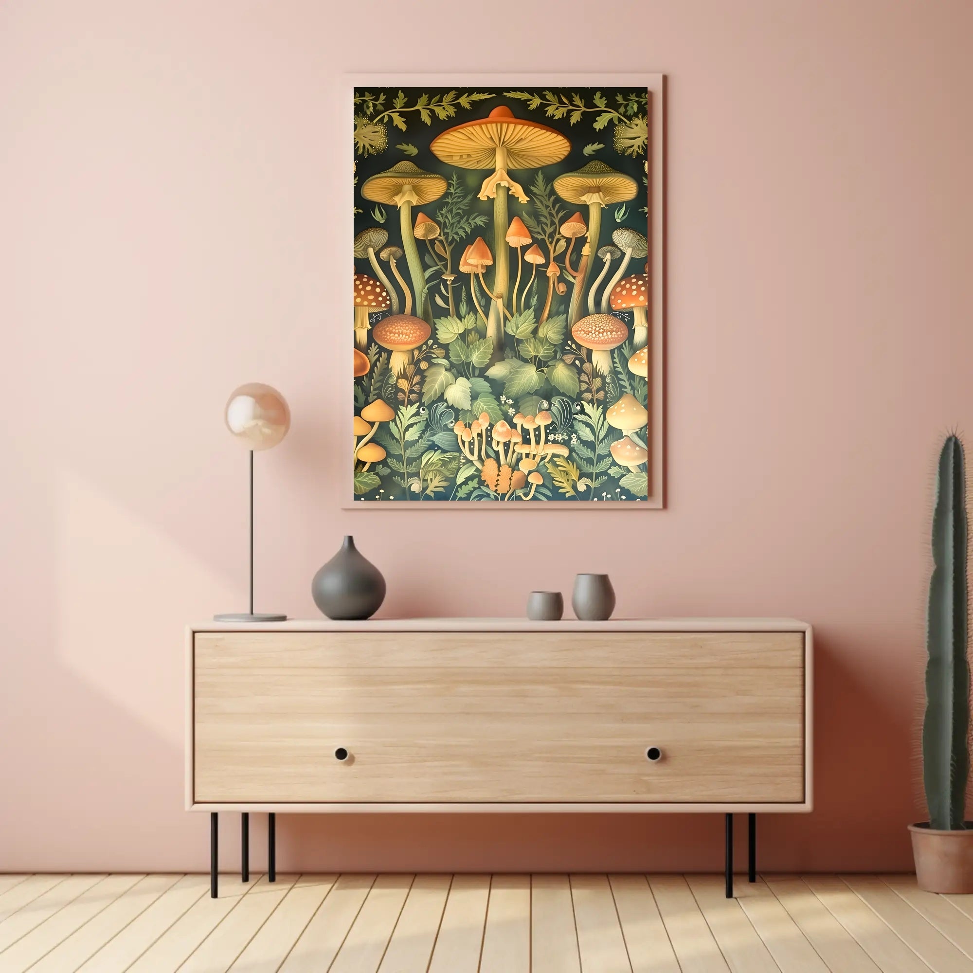 Mushroom Wonderland in Vintage Botanical Illustration Educational Poster
