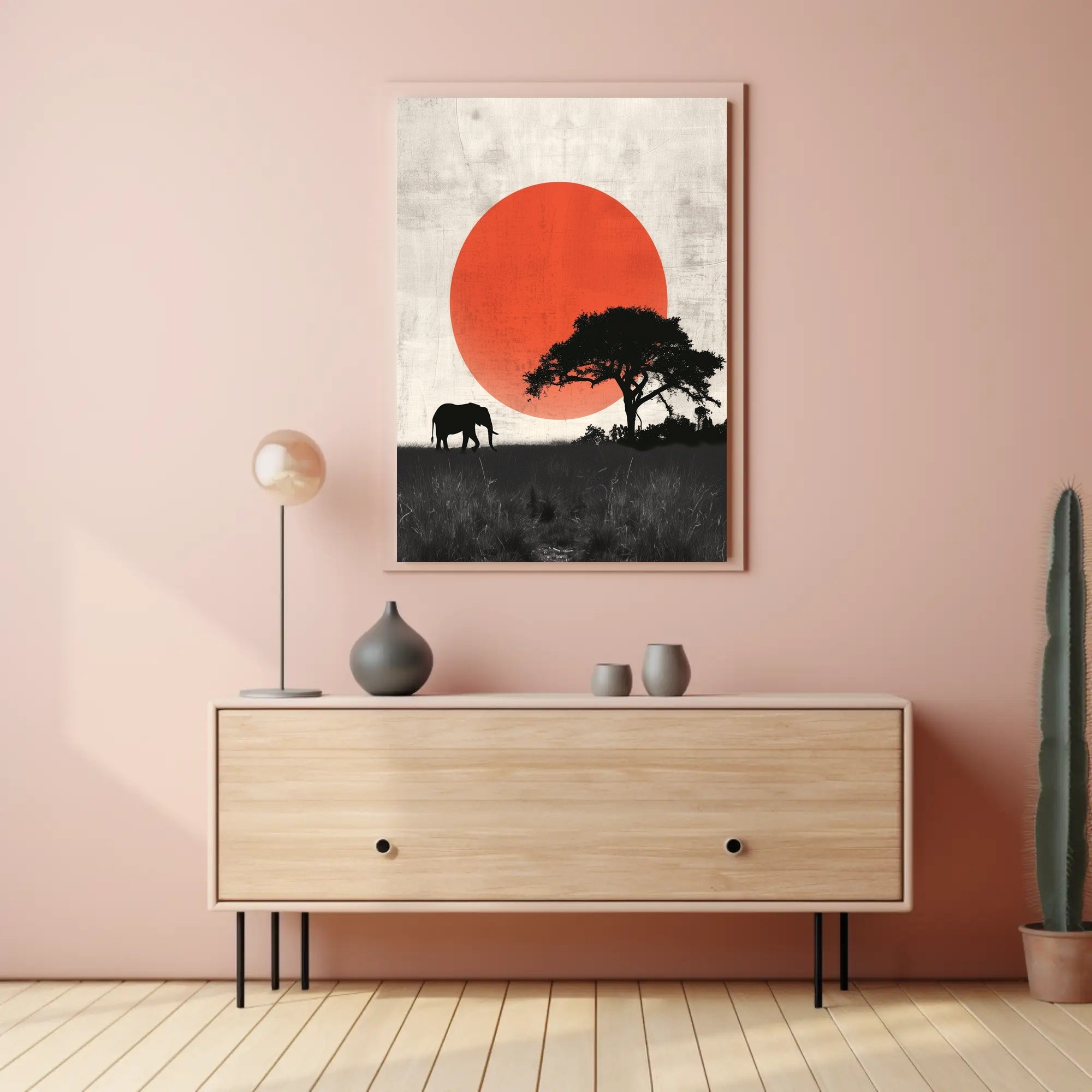 Elephant Sunset Poster Minimalist Safari Wall Art