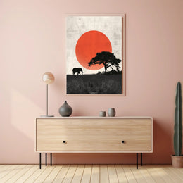 Elephant Sunset Poster Minimalist Safari Wall Art