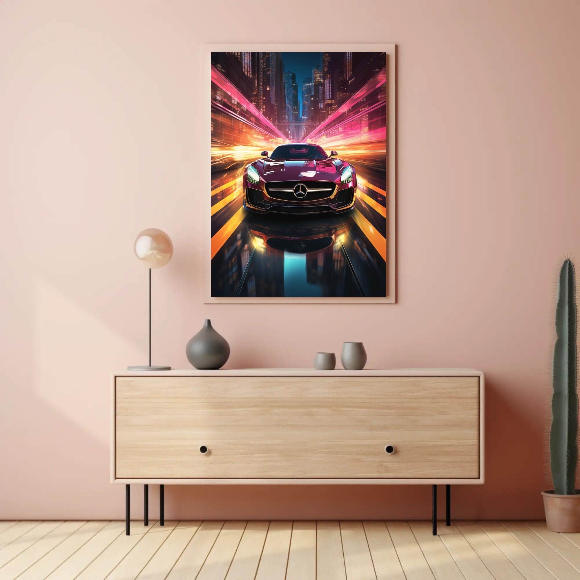 Sleek Sports Car Urban Escape Futuristic Sci-Fi Poster