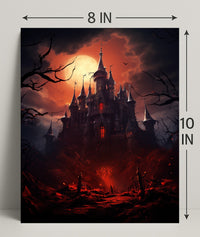 Haunted Castle Under Blood Moon Poster PosterGoat
