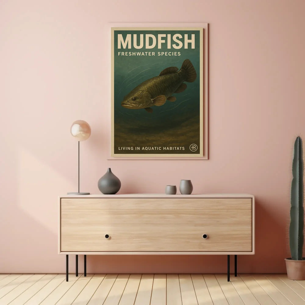 Mudfish Freshwater Illustration Vintage Educational Animal Poster PosterGoat