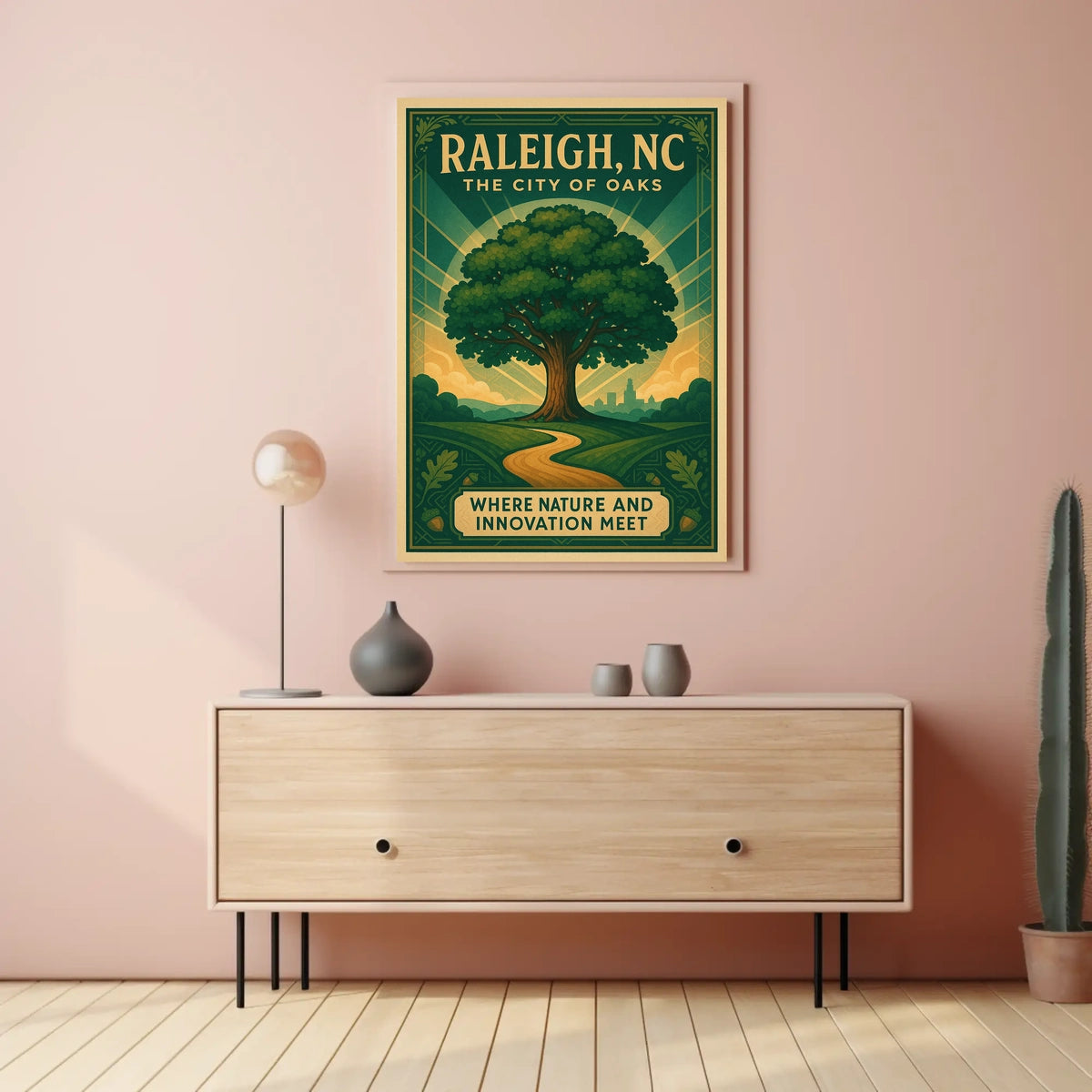 Raleigh City of Oaks Vintage Travel Poster
