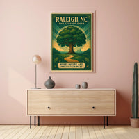 Raleigh City of Oaks Vintage Travel Poster