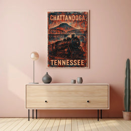 Chattanooga Steam Locomotive Nostalgia Steampunk Americana Heritage Travel Poster