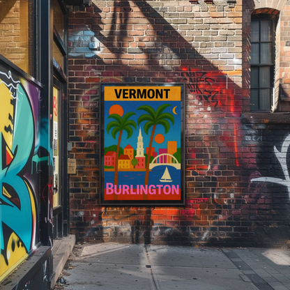 Vermont Burlington Palm Trees Church Sailboat Vintage Travel Poster