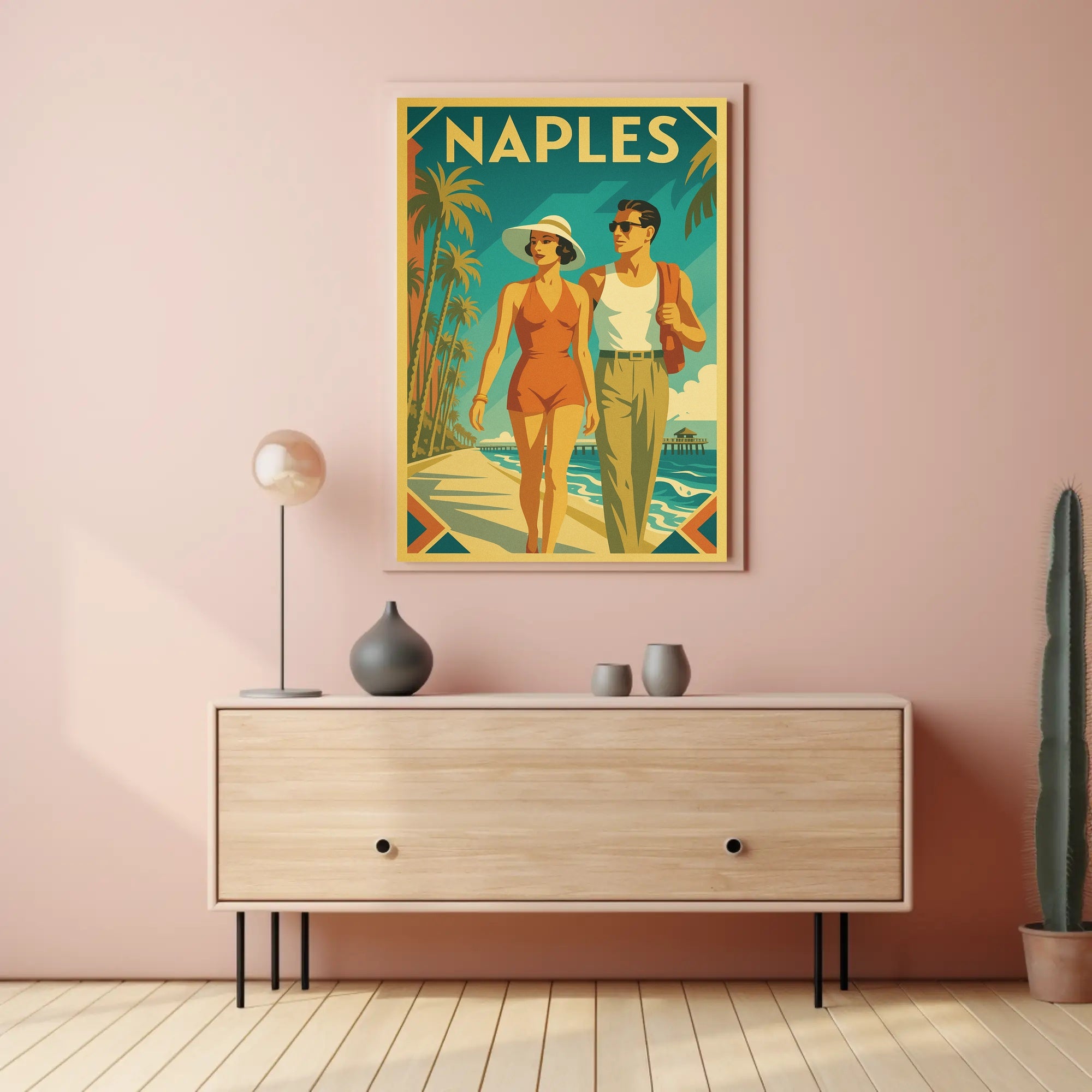 Naples Retro Beach Stroll Poster