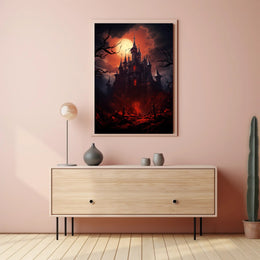 Haunted Castle Under Blood Moon Poster PosterGoat